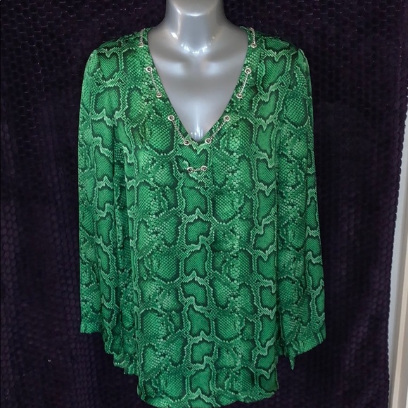 MICHAEL KORS GREEN PYTHON PRINT TUNIC SMALL - Picture 1 of 3